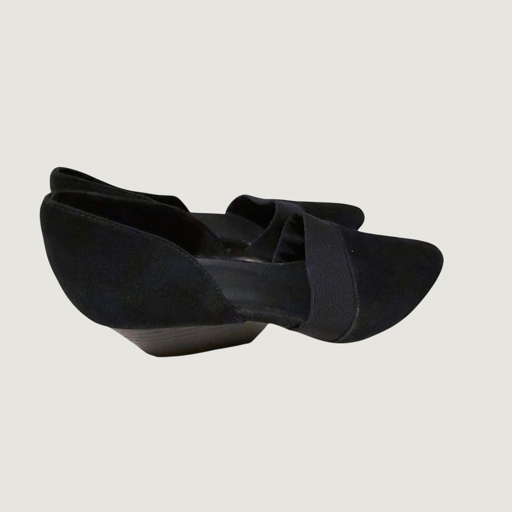 Eileen Fisher Black Suede Pointed Toe D'Orsay Elastic Strap Block Heel Pumps 7.5 - Picture 10 of 16